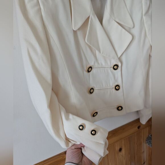Lord & Taylor Vintage White Double Breasted Old Money Gold Button Blazer Size 14 - Picture 3 of 10